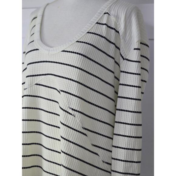 Altar'd State Top Womens Medium Cream Black Stripes Long Sleeve Stretch Shirt - Picture 3 of 8